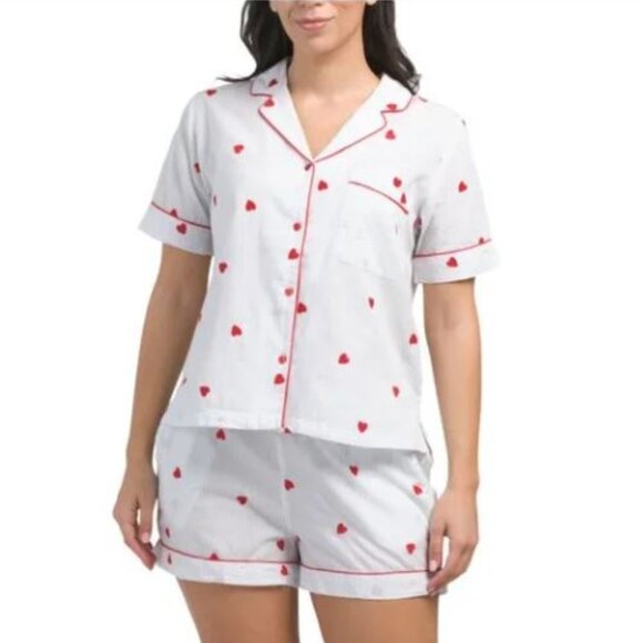 NWT CUPCAKES & CASHMERE 2pc Heart Notch Collar Top & Pockets Shorts Sleep Set - Picture 1 of 6